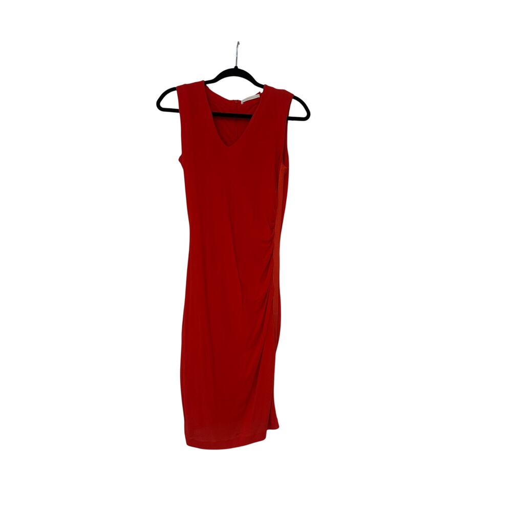 BOSS Cherry Red Sleeveless V-Neck Midi Dress – XS